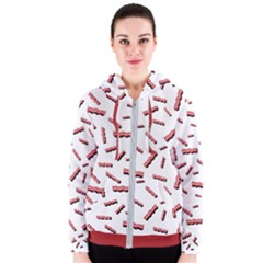 Funny Bacon Slices Pattern Infidel Red Meat Women s Zipper Hoodie by genx