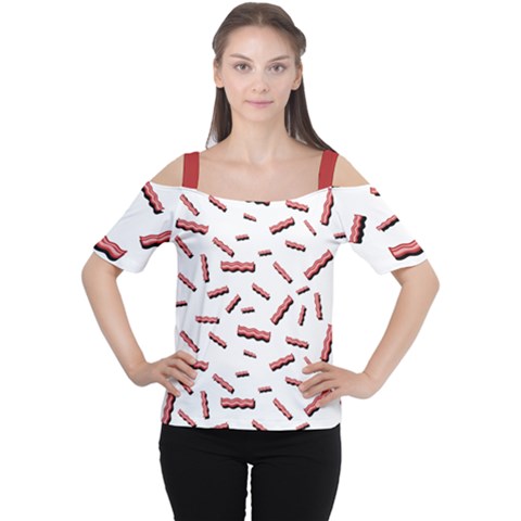 Funny Bacon Slices Pattern Infidel Red Meat Cutout Shoulder Tee by genx