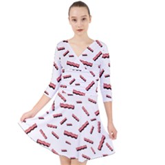 Funny Bacon Slices Pattern Infidel Red Meat Quarter Sleeve Front Wrap Dress by genx