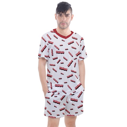 Funny Bacon Slices Pattern Infidel Red Meat Men s Mesh Tee And Shorts Set by genx