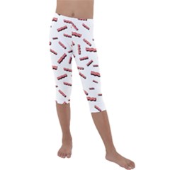 Funny Bacon Slices Pattern Infidel Red Meat Kids  Lightweight Velour Capri Leggings  by genx