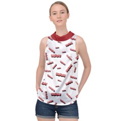 Funny Bacon Slices Pattern Infidel Red Meat High Neck Satin Top by genx