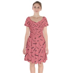 Funny Bacon Slices Pattern Infidel Vintage Red Meat Background  Short Sleeve Bardot Dress by genx