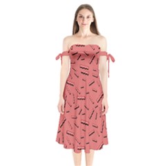 Funny Bacon Slices Pattern Infidel Vintage Red Meat Background  Shoulder Tie Bardot Midi Dress by genx