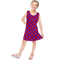 Blue Stars Pattern On Red Kids  Tunic Dress by BrightVibesDesign