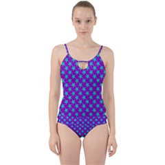 Turquoise Stars Pattern On Purple Cut Out Top Tankini Set by BrightVibesDesign