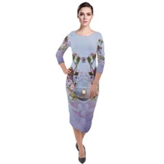 Easter Egg With Flowers Quarter Sleeve Midi Velour Bodycon Dress by FantasyWorld7