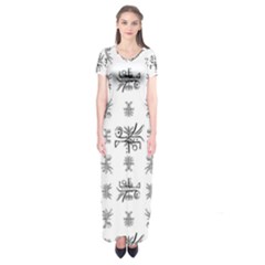 Black And White Ethnic Design Print Short Sleeve Maxi Dress by dflcprintsclothing