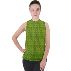 Oak Tree Nature Ongoing Pattern Mock Neck Chiffon Sleeveless Top by Mariart