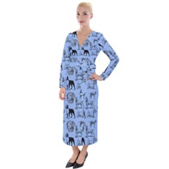 Dog Pattern Blue Velvet Maxi Wrap Dress by snowwhitegirl