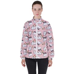 Vintage Lamb Pattern Pink Women s High Neck Windbreaker by snowwhitegirl