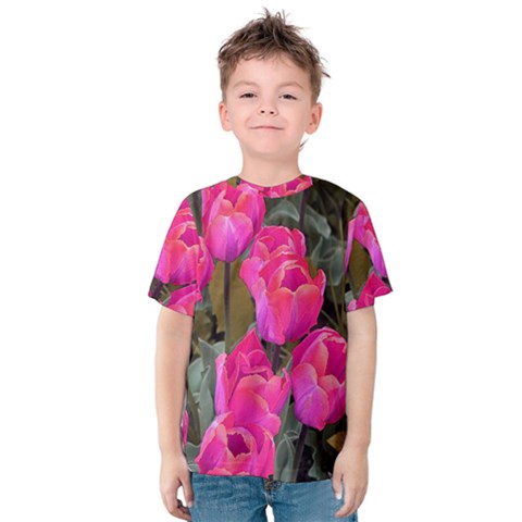 Pink Tulips Kids  Cotton Tee by snowwhitegirl