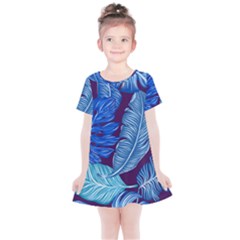 Tropical Blue Leaves Kids  Simple Cotton Dress by snowwhitegirl