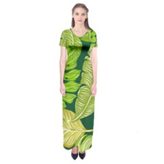 Tropical Green Leaves Short Sleeve Maxi Dress by snowwhitegirl