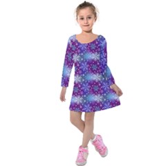 Snow White Blue Purple Tulip Kids  Long Sleeve Velvet Dress by Pakrebo