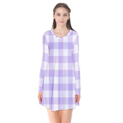 Lavender Gingham Long Sleeve V-neck Flare Dress by retrotoomoderndesigns