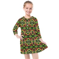 Pattern Red Green Yellow Black Kids  Quarter Sleeve Shirt Dress by Pakrebo