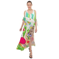 Iguana And Mushrooms Maxi Chiffon Cover Up Dress by okhismakingart