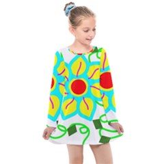 Digital Flower Kids  Long Sleeve Dress by okhismakingart