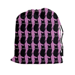 Cat Silouette Pattern Pink Drawstring Pouch (xxl) by snowwhitegirl