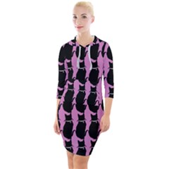 Cat Silouette Pattern Pink Quarter Sleeve Hood Bodycon Dress by snowwhitegirl