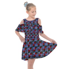 Roses Blue Plaid Kids  Shoulder Cutout Chiffon Dress by snowwhitegirl