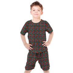 Roses Black Plaid Kids  Tee And Shorts Set by snowwhitegirl