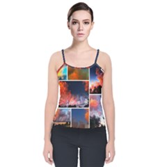 Sunset Collage Velvet Spaghetti Strap Top by okhismakingart