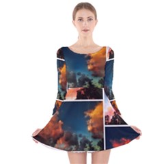 Sunset Collage Ii Long Sleeve Velvet Skater Dress by okhismakingart