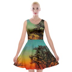 Turquoise Sunset Velvet Skater Dress by okhismakingart