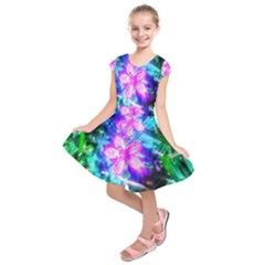 Glowing Flowers Kids  Short Sleeve Dress by okhismakingart