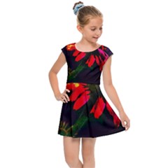 Neon Cone Flower Kids  Cap Sleeve Dress by okhismakingart