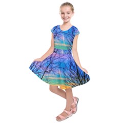 Pastel Plane Take-off Kids  Short Sleeve Dress by okhismakingart