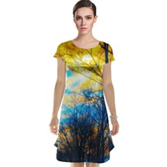 Yellow And Blue Forest Cap Sleeve Nightdress by okhismakingart