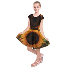 Single Sunflower Kids  Short Sleeve Dress by okhismakingart