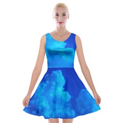 Deep Blue Clouds Velvet Skater Dress by okhismakingart