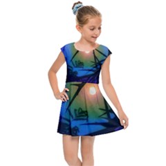 Rainbow Moon And Locust Tree Kids  Cap Sleeve Dress by okhismakingart