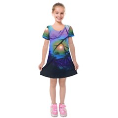 Rainbow Moon And Locust Tree Kids  Short Sleeve Velvet Dress by okhismakingart