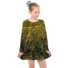 Yellow Goldrenrod Kids  Long Sleeve Dress by okhismakingart