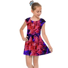 Red And Blue Sideways Sumac Kids  Cap Sleeve Dress by okhismakingart