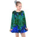 Blue and Green Sumac Bloom Kids  Long Sleeve Dress View1