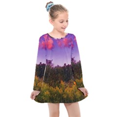 Purple Afternoon Kids  Long Sleeve Dress by okhismakingart