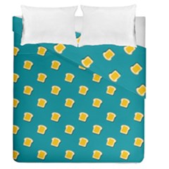 Toast With Cheese Pattern Turquoise Green Background Retro Funny Food Duvet Cover Double Side (queen Size) by genx