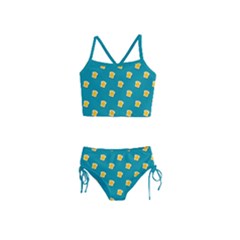 Toast With Cheese Pattern Turquoise Green Background Retro Funny Food Girls  Tankini Swimsuit by genx