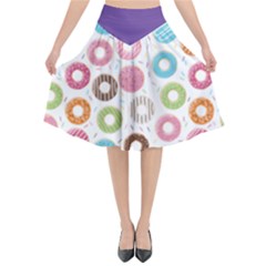 Donut Pattern With Funny Candies Flared Midi Skirt by genx