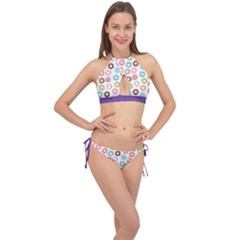 Donut Pattern With Funny Candies Cross Front Halter Bikini Set by genx