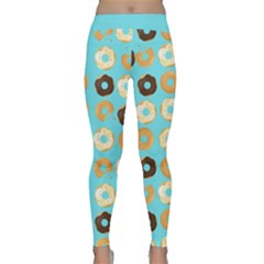 Donuts Pattern With Bites Bright Pastel Blue And Brown Classic Yoga Leggings by genx