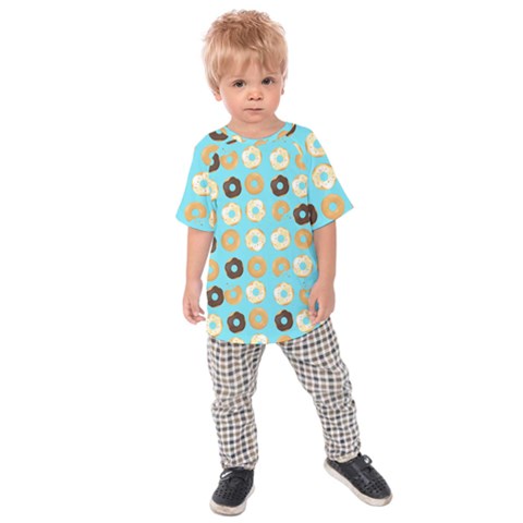 Donuts Pattern With Bites Bright Pastel Blue And Brown Kids  Raglan Tee by genx