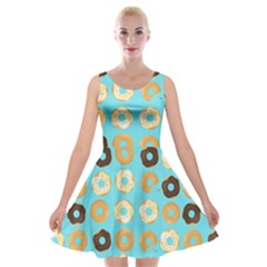 Donuts Pattern With Bites Bright Pastel Blue And Brown Velvet Skater Dress by genx