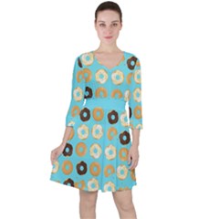 Donuts Pattern With Bites Bright Pastel Blue And Brown Ruffle Dress by genx